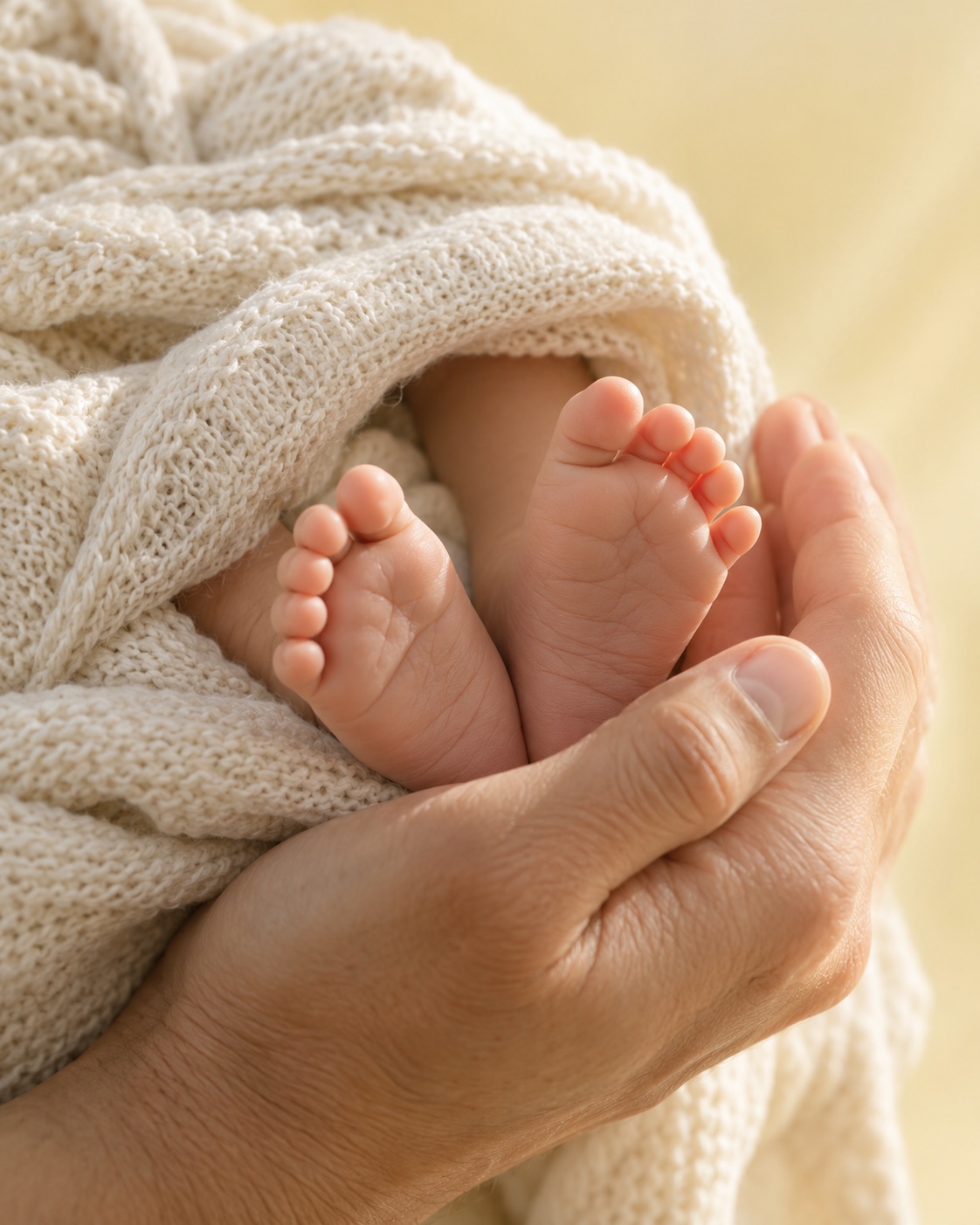 Les petits pieds d’un bébé dans les mains de son parent
