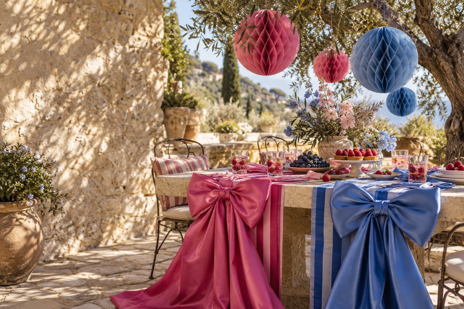 Une fête au jardin en rose et en bleu