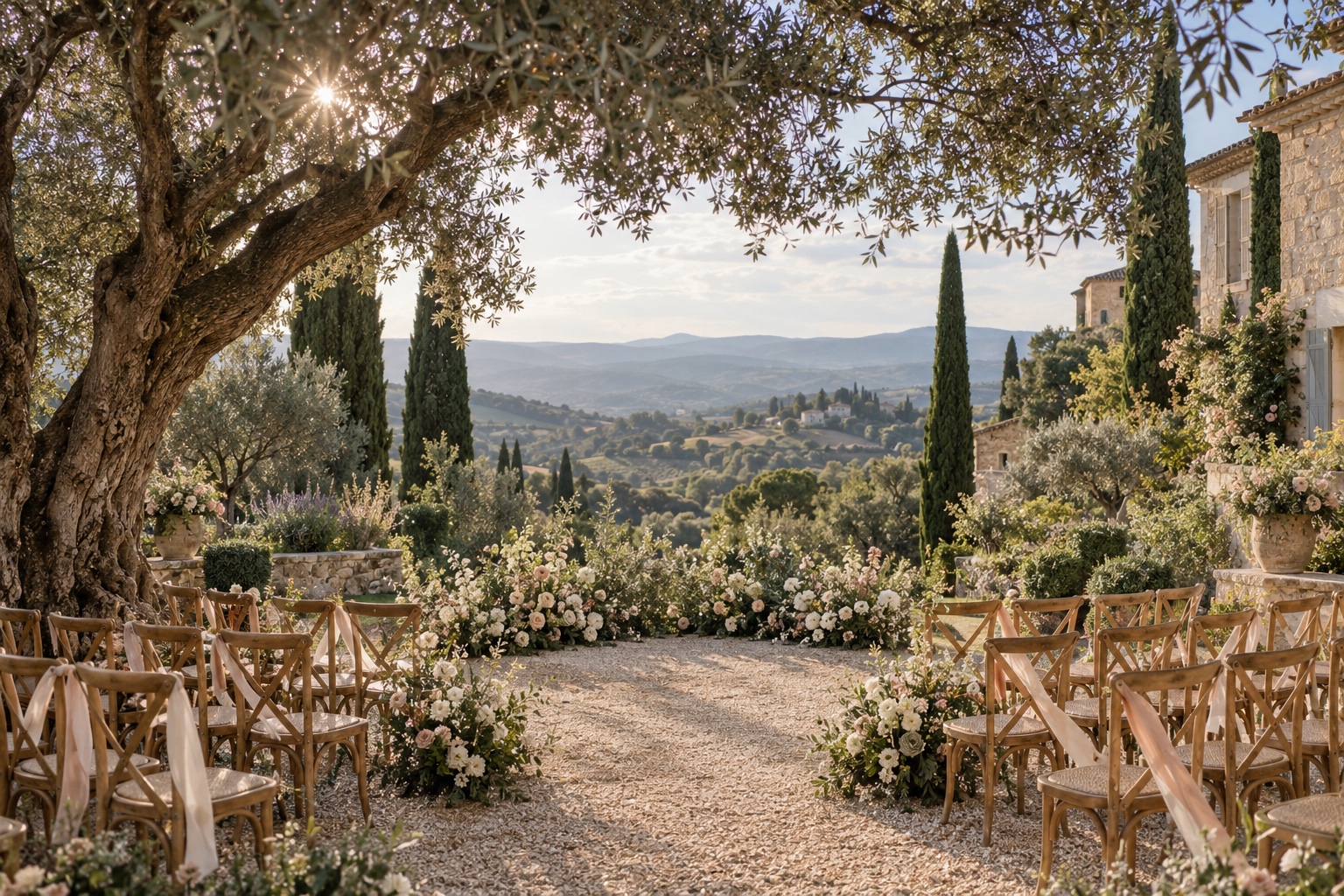 Une cérémonie laïque sous les oliviers dans un domaine provençal